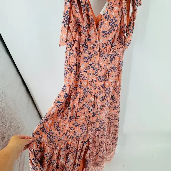 Cleobella Astrid Floral Print Dress Organic Cotton Tie Strap Maxi Boho Size S